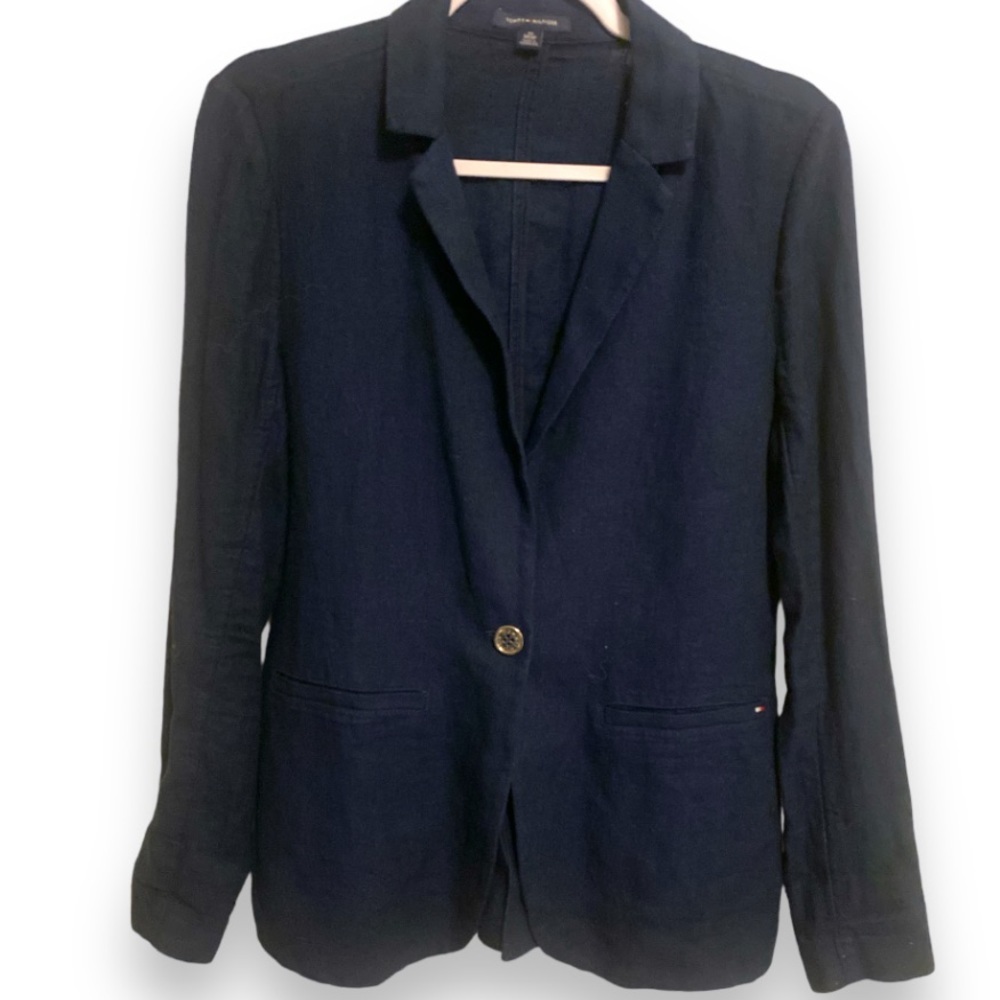 NWOT! TOMMY HILFIGER Womens Navy Blue Linen Blazer XSmall